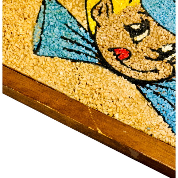 Vintage Pixie Elf Pebble Art Mosaic Gravel Framed Wall Hanging Kitschy 13" x 13" - Picture 9 of 13